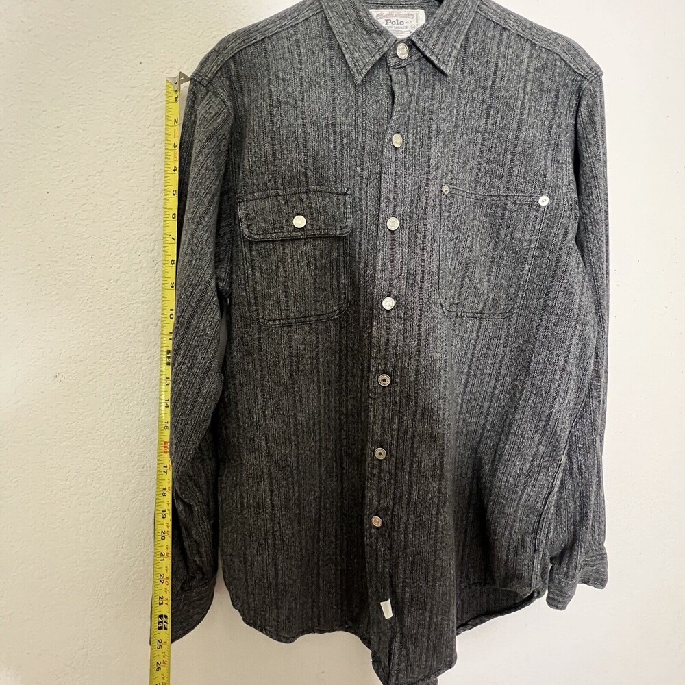 Vintage Polo Ralph Lauren Dungarees Work Shirt 90s Herringbone Metal Buttons M - Picture 6 of 7